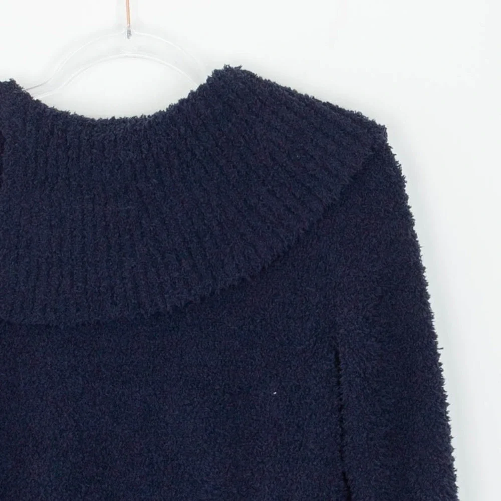 Pure Jill Navy Blue‎ Soft Cozy Cowl Neck Pullover Sweater S Petite Fuzzy Winter